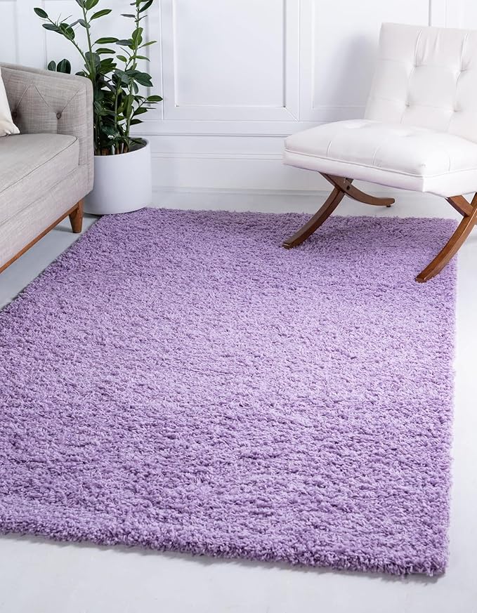Unique Loom Solid Shag Collection Area Rug (4' 1" x 6' 1" Rectangle, Lilac)