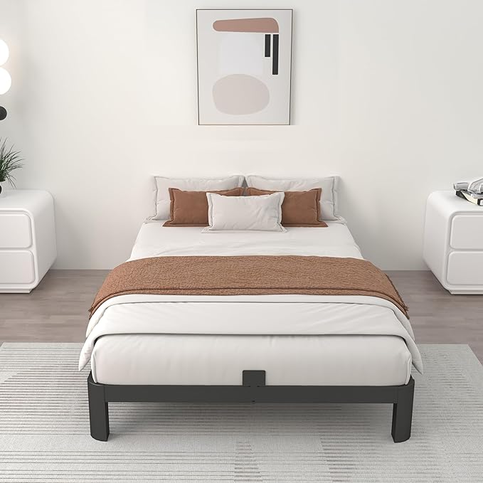 ITIMIDI 6 Inch Twin Size Bed Frame with Metal Gaskets, No Box Spring Needed, DIY Headboard, Heavy Duty Steel Slat Support, Anti-Slip Mattress Stopper, Round Corner Leg, Easy Assembly, Black