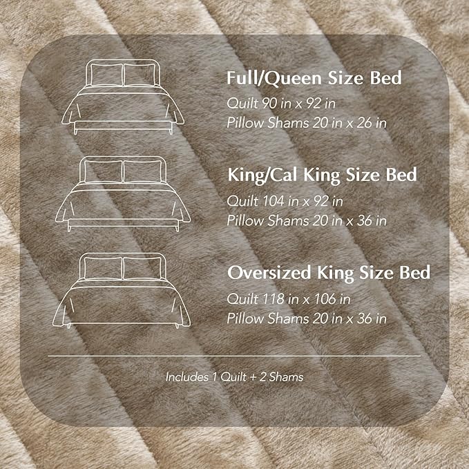 EVERGRACE Velvet Quilt Set California King 118'' x 106'', Luxurious Soft Striped Channel Bedding Set, Lightweight Velvet Comforter for All Season, Oversized Bedspread Coverlet w/ 2 Shams, Beige Taupe