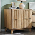 T4TREAM Modern Fluted Wood Night Stand, 30" Tall Bedside Table with 2 Drawers & Large Tabletop, Side Tables Bedroom, End Table for Living Room, Natural Oak