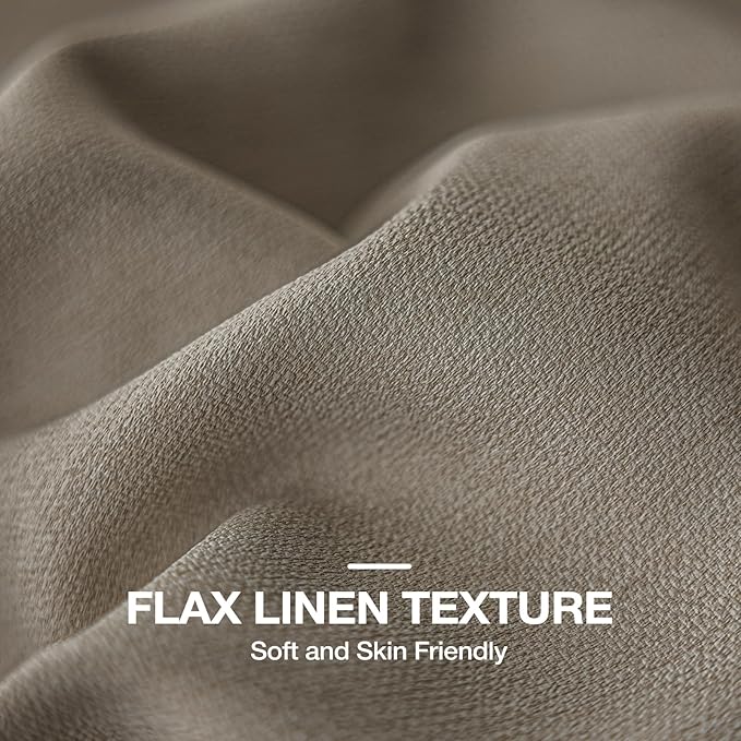 100% Blackout Curtains for Bedroom 90 inch Length 2 Panels Set, Farmhouse Linen-Look Textured Full Light Blocking Room Darkening Thermal Insulated Drapes for Living Room (W52xL90, Taupe)