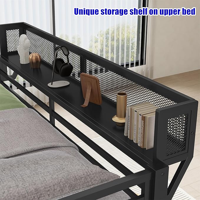 Upgraded & Stronger Heavy Duty Metal Queen Over Queen Bunk Bed for Adults & Teens, Thickened More Stable Safer Bunkbeds (Greater Weight Capacity) (Queen Over Queen-B)