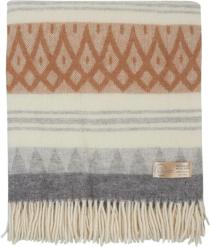 | Wool Blanket/Throw | 100% New Zealand Wool | Perfect for Home and Outdoors | Virgin Wool Throw with Fringes 75"x87" (190 x 220 cm)