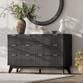 47'' Wide 6 Drawers Dresser for Bedroom,Modern Fluted Vertical Chest with Rounded Corners,Fluted Dresser for Living Room,Hallway, Black