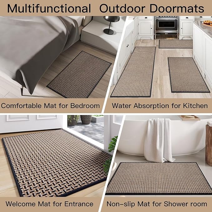 Door Mat 17"x30", Dirt Resistant and Absorbent, Non-Slip Rubber Backing Floor Mats, Easy Clean Low-Profile Doormat for Entryway, Front Door, Inside Entrance, Black