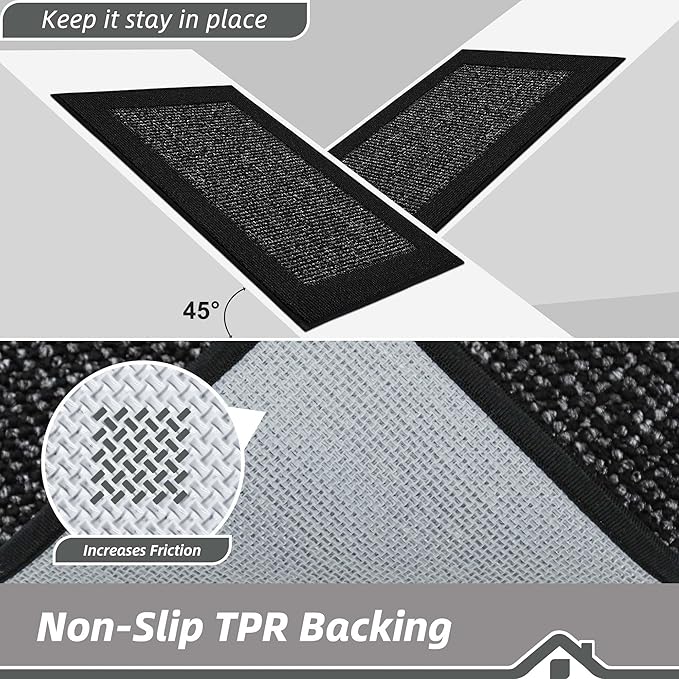 BEQHAUSE Indoor Door Mat 24" x 60", Dirt Trapper Door Mats Non-Slip Entryway Rugs Washable, Resist Dirt Absorbent Welcome Mat, Low Profile Floor Mats for Front Back Door and Entryway, Black