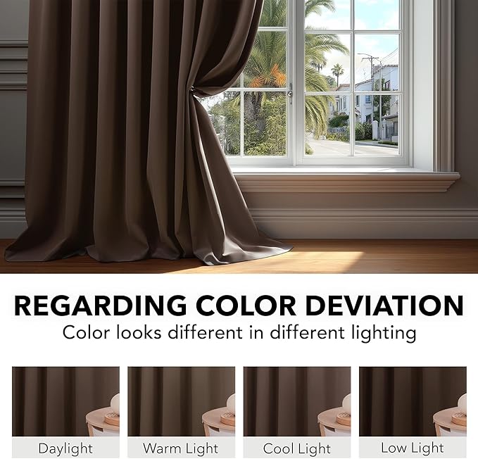 Deconovo Blackout Curtains, Thermal Insulated, W70 x L95 2 Panels, Back Tab, Machine Washable, Room-Darkening Drapes for Bedroom/Living Room Brown