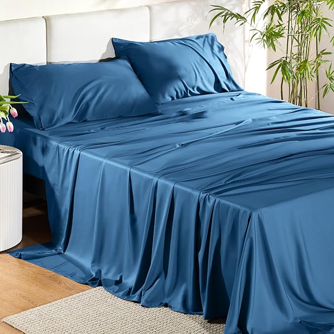 Bedsure Full Size Bed Sheets, Cooling Sheets, Rayon Derived from Bamboo, Breathable & Soft, Deep Pocket Up to 16 Inches, Hotel Luxury Silky Bedding for Hot Sleepers, Teal