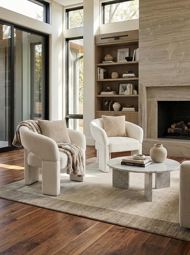 LukeAlon Modern Velvet Accent Chair Barrel Back Armchair, Upholstered Lounge Chair for Living Room, Bedroom, Office, Waiting Rooms, Beige