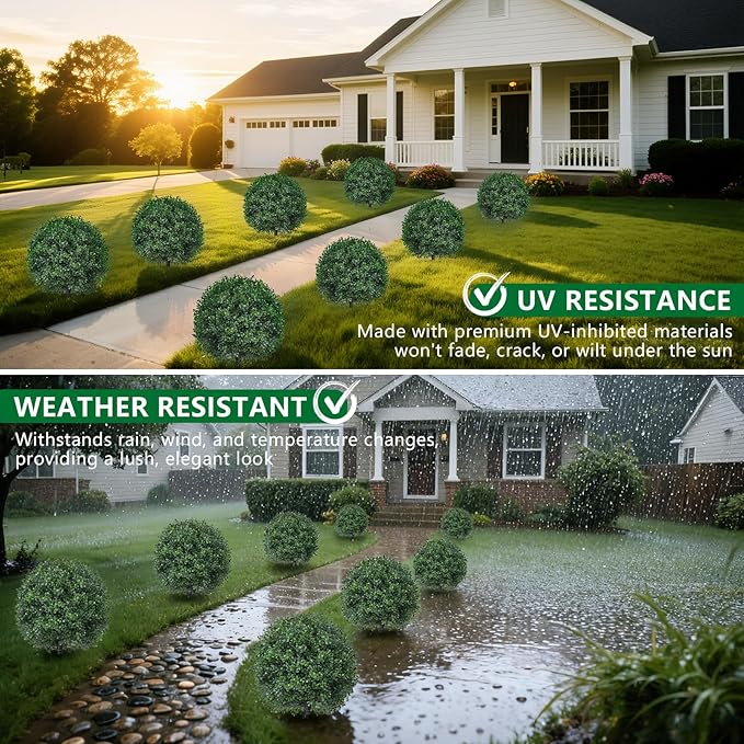 Artificial 23" Boxwood Topiary Trees with Ground Spike,2 Pieces Fake Pine Shrubs Bushes, UV Resistant Faux Evergreen Cypress Tree Plants for Indoor Outdoor Planters Front Porch