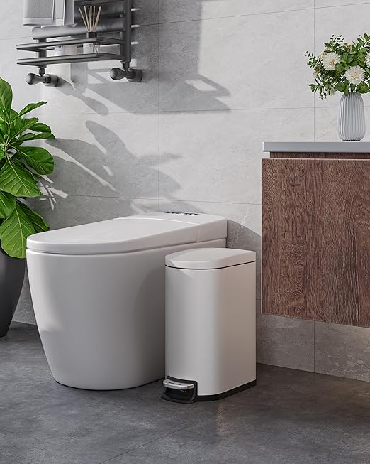 GarveeHome 13 Gal & 2.6 Gal Trash Can Combo Set, Kitchen Trash Can and Bathroom Trash Bin with Lid, Step-On Rustproof Garbage Bin with Inner Bucket, White
