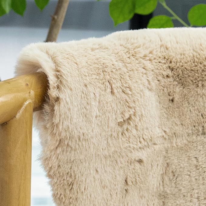 5x7 Area Rug Light Brown Beige Plush Shaggy Rugs for Bedroom Washable Faux Rabbit Fur Rug for Living Room Fluffy Large Nursery Rug Home Décor