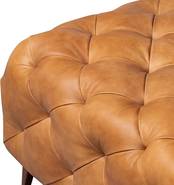 Poly & BARK Turin Ottoman - 40” – Full-Grain Leather Upholstery – Couch Ottoman for Living Room – Vintage Italian Leather in Cognac Tan