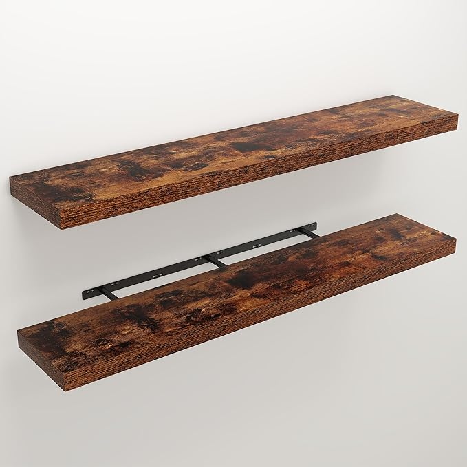 Floating Shelves for Wall, 9.3" Deep Wall Mounted Wood Shelves for Bathroom, Bedroom, Living Room, Kitchen, Hanging Shelf for Books/Storage/Room Decor (Brown, 48")