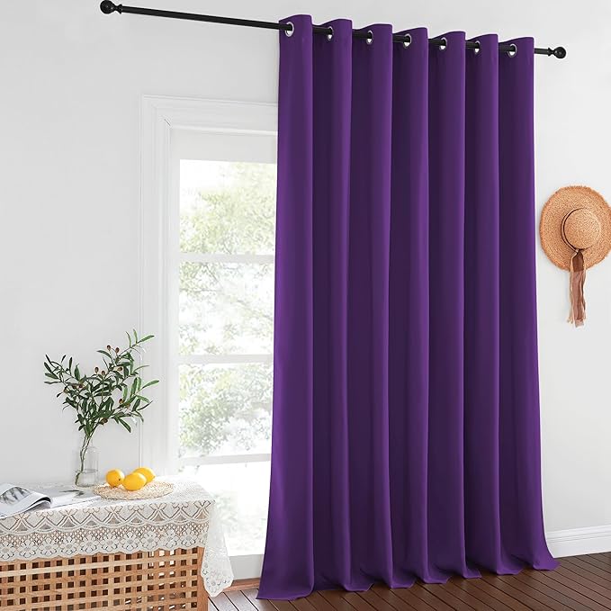 NICETOWN Blackout Patio Curtains 100 x 144 Inches Long for Sliding Door Extral Wide Blackout Curtain Panels Thermal Insulated Room Divider - Grommet Top, 100" W x 144" L, 1 Panel, Royal Purple