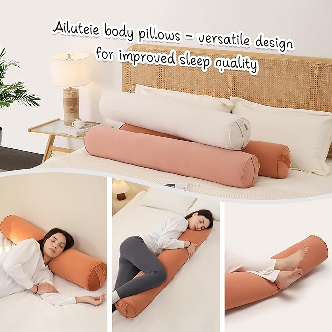 Cuddle Pillow – Body Pillow for Adults, Long Bolster Pillow for Bed, Soft & Supportive for Restful Sleep,39.37 x 7.87 Inches,Amber Orange