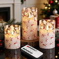 Eywamage Christmas Glass Flameless Pillar Candles with Remote, Flickering LED Battery Candles Bear Holiday Winter Table Decor Gift Set of 3