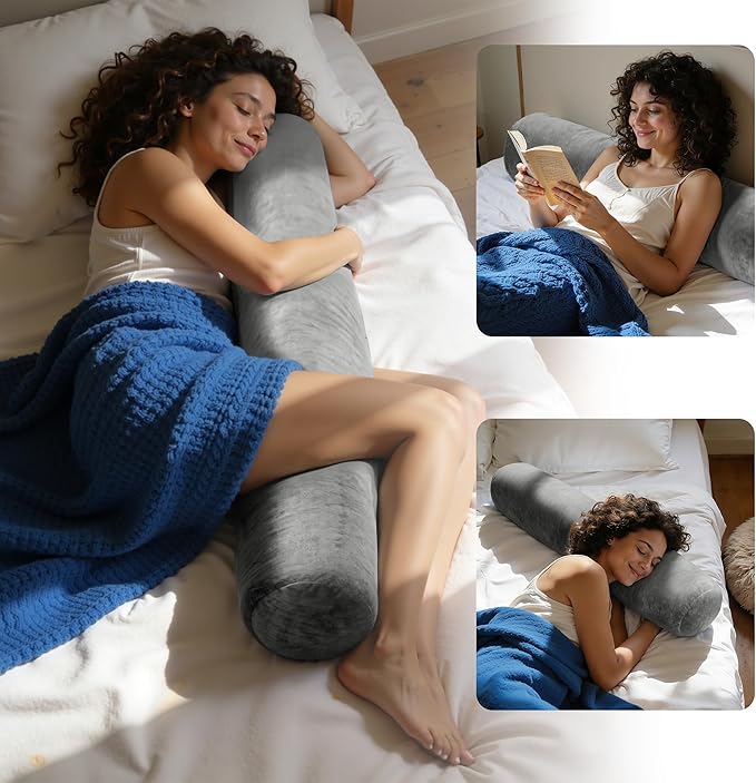 SyMax 7.8"x60" Body Pillow for Queen Bed, Bolster w/Removable Polyester Cover, Headboard Gap Filler Pillow, Dark Grey