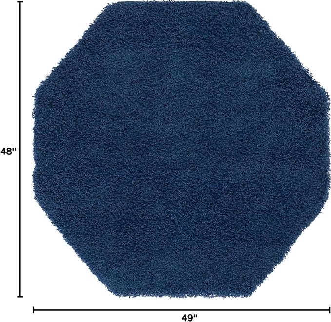 Unique Loom Solid Shag Collection Area Rug (4' Octagon, Sapphire Blue/ Navy Blue)