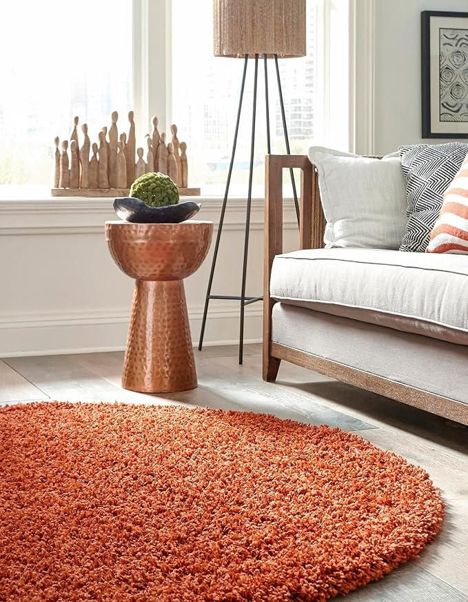 Unique Loom Solid Shag Collection Area Rug (7' 1" Round, Terracotta)