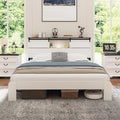 King Wood Bed Frame, Sliding Barn Door Storage Headboard with LED Lights and Charging Station, Farmhouse Wood Platform Bed with Metal Slat Supports, No Box Spring Required, Noiseless, White