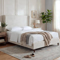 Harper Upholstered Bed with 54" Tall Headboard - Wingback Chenille Platform Bed Frame, Solid Wood Feet, Sturdy Metal Base, Easy Assembly (Textured Ivory, Queen (U.S. Standard))