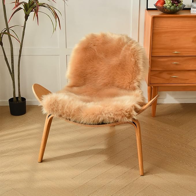 duduta Beige Faux Sheepskin Throw Rug 2x3 ft, Fluffy Shag Fur Chair Cover Small Bedside Dorm Rug Non Slip Machine Washable