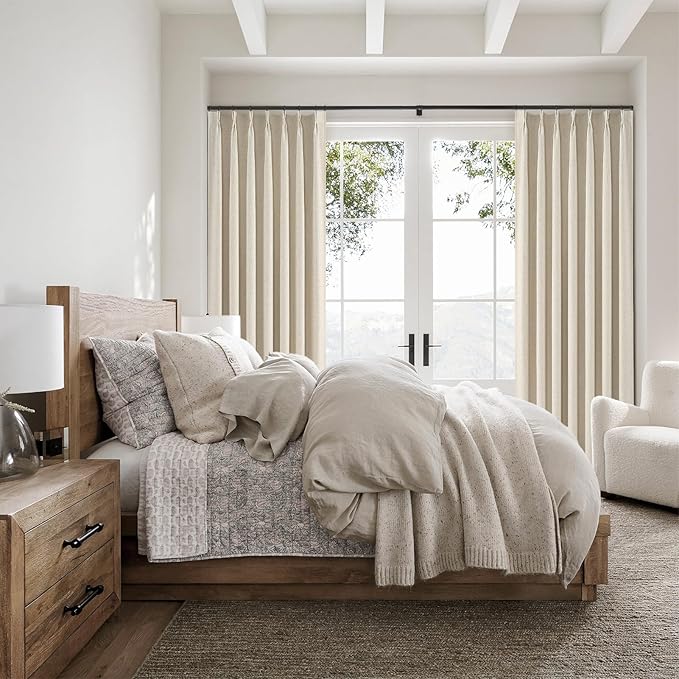 Topfinel 94 Inches Long Cream Colored Custom Blackout Linen Curtains, Beige Pinch Pleated Noise Cancelling Curtains with Pin Hooks for Traverse, Burlap Viral Drapes 2 Panels for Living Room Bedroom