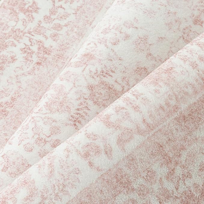 Pink Entryway Area Rug 2x3 Door Mat Machine Washable Kitchen Vintage Distressed Non Slip Carpet Indoor Retro Floral Accent Throw Small Rug for Bathroom Office Bedroom Dining Room