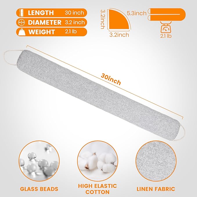 TORRAMI Under Door Draft Stoppers 30 Inch, Heavy Triangle Stop Draft Block Cold Air/Wind/Breeze Noise Blocker Door Sweeps Weather Stripping Bottom Seal Light Gray