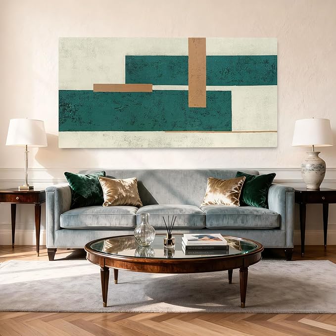 YETHEN WAL Mid Century Geometric Wall Art Modern Canvas Prints Large Green Aesthetic Art Prints for Bedroom Entryway Living Room 29x58 Inch