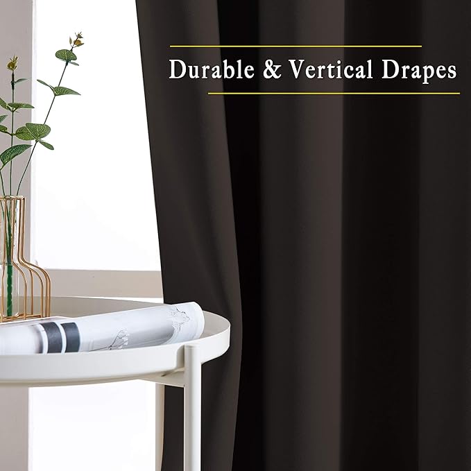 NICETOWN Toffee Brown Room Darkening 102 inch Curtains, Grommet Thermal Curtains Weighted Window Treatments for Living Room/Farmhouse, W46 x L102, 2 Panels