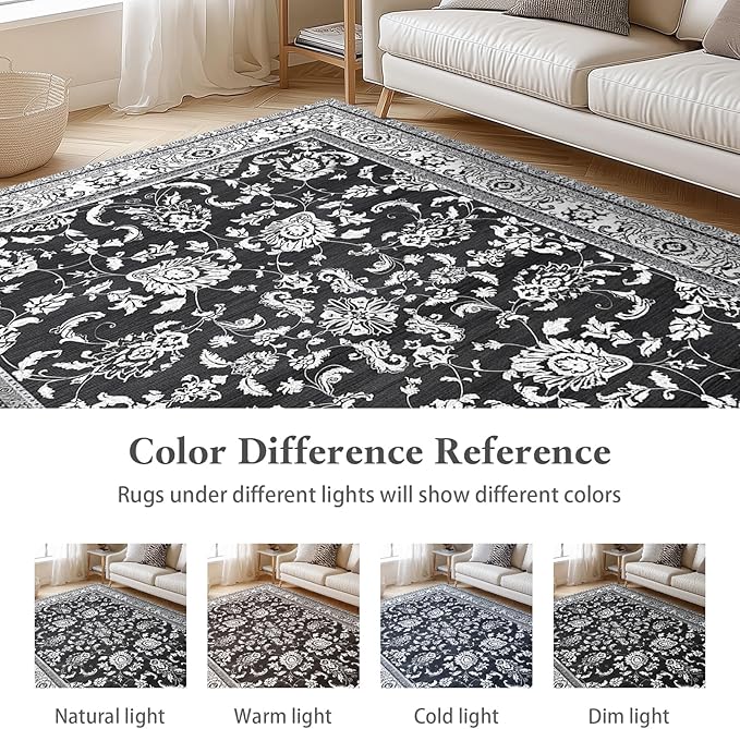 Machine Washable Area Rugs, Vintage Soft Rugs for Living Room Non Slip Large Area Rug 6x9 Carpet for Bedroom Under Bed/Dining Table Home Office | Black White
