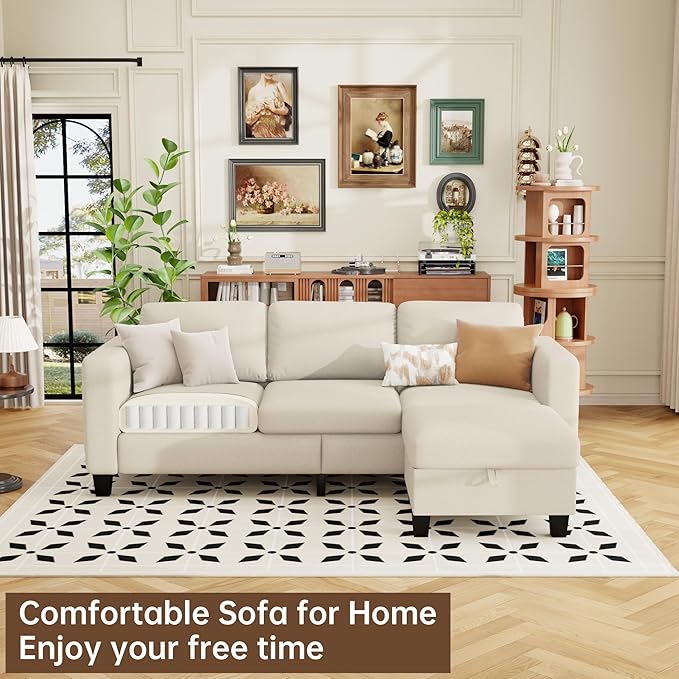 ZeeFu Sectional and Sofa Couches for Living Room - 78'' 3 Seater L-Shaped Modular Couch with Storage Ottoman - Modern Velevt Fabric Upholstered Sofa Set for Small Space Apartment Office