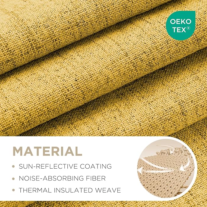 Joydeco Blackout Curtains for Bedroom - 84 Inch Long 100% Light Blocking 2 Panels Set Yellow Drapes, Thermal Insulated Room Darkening Curtains, Linen Textured for Living Room, Rod Pocket & Back Tabs