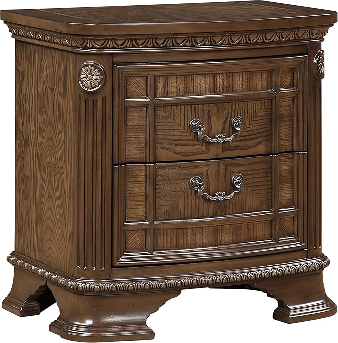 HKHUASEN Traditional Nightstand with 2 Drawers, Dark Brown Finish, Elegant Design for Bedroom Storage and Formal Bedside Cabinet