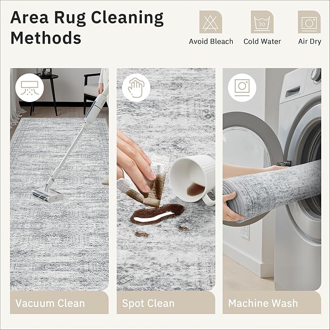 Runner Rug 2'6" x 14' Washable Non-Slip Runner Rugs for Kitchen Bathroom Laundry Room Vintage Ultra Thin Runners for Hallway Entryway Grey