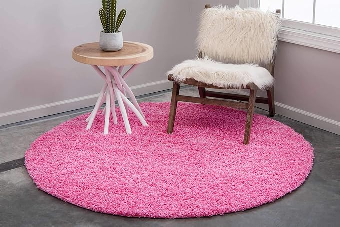 Unique Loom Solid Shag Collection Area Rug (6' 1" Round, Taffy Pink)