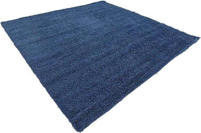 Unique Loom Solid Shag Collection Area Rug (8' 2" Square, Sapphire Blue/ Navy Blue)
