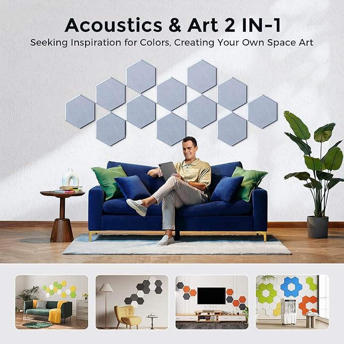 Self-Adhesive Acoustic Panels [390 lbs/yd³ Ultra-High Density], 2nd Generation Sound Absorbing Panel, Professional Level Sound Panel, Polyester Soundproof Foam [Size M, Cloud Grey]