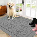 FONEYI Indoor Door Mat, Front Back Door Mat 32"x40" Non-Slip Rubber Backing Door Rug, Machine Washable Entry Rug, Low Profile Absorbent Dirt Trapper Doormat Inside Floor Mats for Entryway, Light Grey