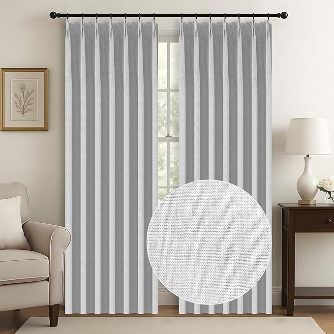 WdFour 42x84 Inch Blackout Curtains - Thermal Insulated Pinch Pleated Drapes, 100% Light Blocking, Extra Long Back Tab Panels for Bedroom & Living Room, Pack of 2 (Greyish White)