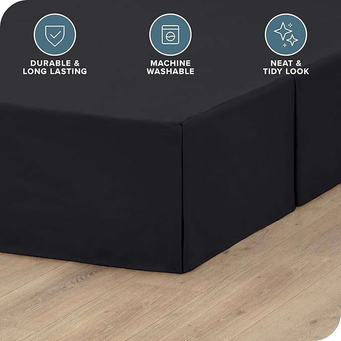 Bare Home Kids Twin Bed Skirt - 15-Inch Tailored Drop Easy Fit - Bed Skirt for Beds - Center & Corner Pleats (Twin, Black)