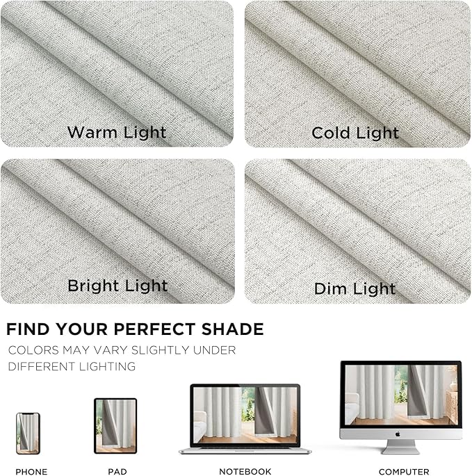 Joydeco Blackout Curtains for Bedroom - 100% Light Blocking 2 Panels Set White Drapes 42" W x 72" L, Thermal Insulated Room Darkening Curtains, Linen Textured for Living Room, Rod Pocket & Back Tabs