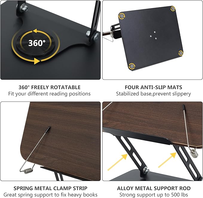 Book Stand for Reading, Multi-Angle & Height Book Holder with 360° Swivel Base, Lightweight Foldable Cookbook Stand for Kitchen, Office, Textbook, Recipe, Music Scores, Kindle, Tablet