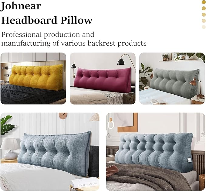 homecozy Wedge Headboard Pillow Dorm Room Reading Pillow Back Support for Sitting Up in Bed Bolster Lumbar Cushion Body Positioning Bedrest Cotton Linen 39in Blue Twin