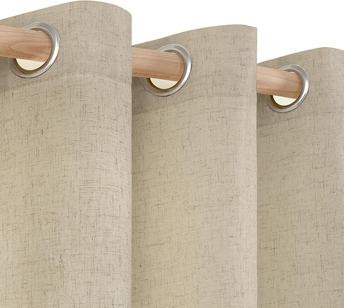 YoungsTex Extra Long Linen Curtains 95 Inch Length for Farmhouse Living Room - Burlap Tan Light Filtering Drapes Grommet Privacy for Country Bedroom, 2 Panels, 52 X 95 Inch