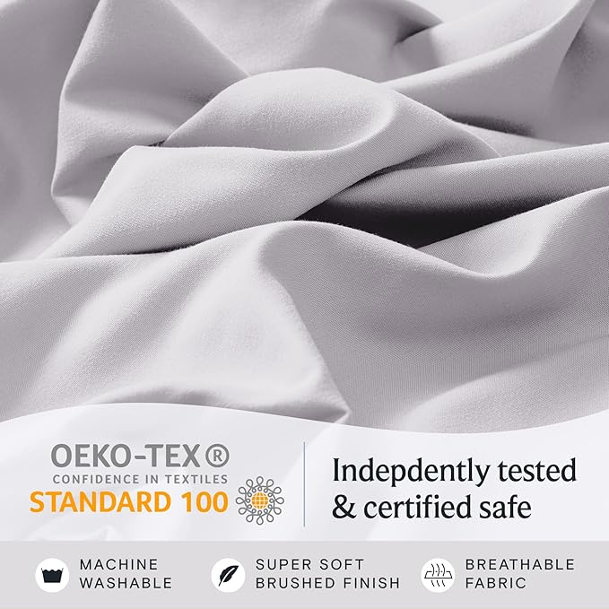 LuxClub 5 PC Sheet Set Bed Sheets Deep Pockets 16" Eco Friendly Wrinkle Free Cooling Machine Washable Hotel Bedding Silky Soft - Dove Gray Split King