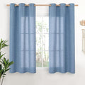 YoungsTex Denim Blue Linen Curtains 48 Inches Long for Short Window, Semi Sheer Drapes with Bronze Grommet Privacy Light Filtering for Bedroom Living Room Kitchen, 42 x 48 Inch, 2 Panels