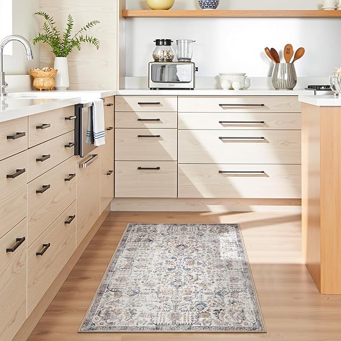 jinchan Kalen Area Rug 2x3 Washable Entryway Rug Vintage Doormat Indoor Entrance Lightweight Thin Retro Distressed Door Mat Floral Print Country Boho Non Slip Carpet for Bathroom Kitchen Bedroom Blue